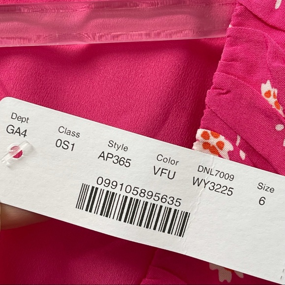 J. Crew V Neck Ruffle Floral Dress Fuchsia Pink Size 6 NWT - Picture 5 of 5